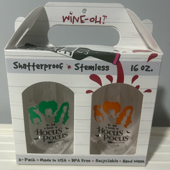 Other - Hocus Pocus Shatterproof Plastic Stemless Wine Glasses - 2 Pack